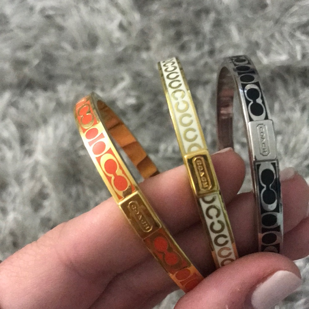 Coach logo bracelets set of three, gold silver